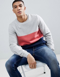 Серый меланжевый свитшот колор блок с круглым вырезом Jack Wills Lambrook - Серый