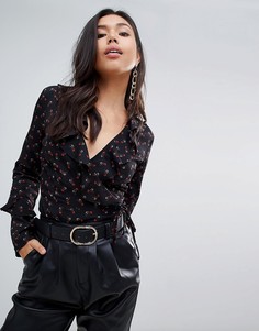 Блузка с цветочным принтом и оборками Missguided - Черный