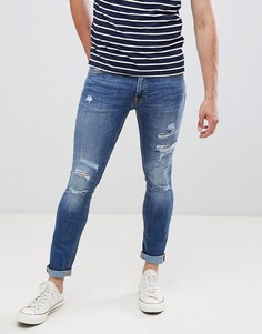 Зауженные джинсы с состаренной отделкой Jack & Jones - Синий