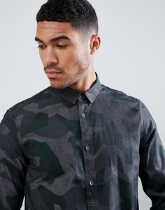 Рубашка с камуфляжным принтом цвета хаки Armani Exchange - Серый