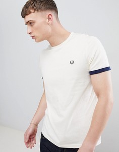 Кремовая футболка с контрастной отделкой на рукавах Fred Perry - Белый