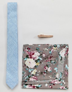 Комплект с узким галстуком, платком для нагрудного кармана и зажимом для галстука Peter Werth - Синий