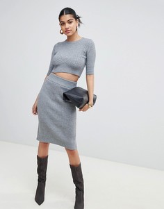 Трикотажная комбинированная юбка-карандаш в рубчик Fashion Union - Серый
