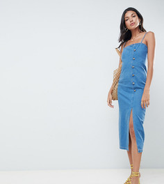 Синее джинсовое платье миди с пуговицами сбоку ASOS DESIGN Tall - Синий