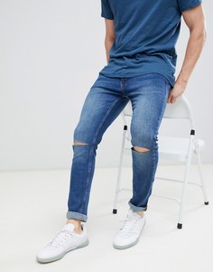 Синие джинсы скинни с прорехами на коленях Jack & Jones - Синий