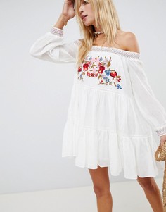 Платье с открытыми плечами и вышивкой Free People - Белый