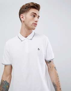 Белое поло в клетку с контрастной отделкой и вышитым логотипом Original Penguin - Белый