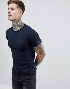 Синяя футболка с круглым вырезом и необработанными краями Replay - Темно-синий