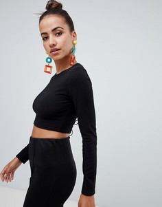 Кроп-топ со шнуровкой на спине PrettyLittleThing - Черный