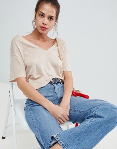Бежевая футболка с v-образным вырезом Pull&Вear - Бежевый Pull&Bear
