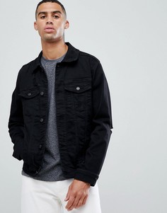 Черная джинсовая куртка с рваными локтями Hollister - Черный