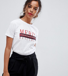 Футболка с надписью Merci River Island Petite - Белый