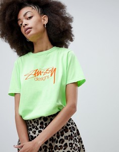 Свободная футболка с логотипом Stussy - Зеленый