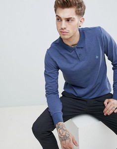Синее меланжевое поло из пике с длинными рукавами и логотипом Original Penguin - Синий