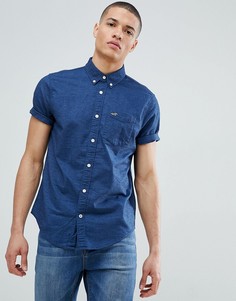 Темно-синяя оксфордская приталенная рубашка на пуговицах с короткими рукавами Hollister - Темно-синий