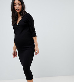 Платье миди с V-образным вырезом и пуговицами ASOS DESIGN Maternity - Черный