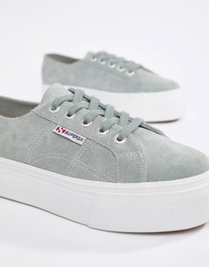 Серые замшевые кроссовки на платформе Superga 2790 - 4 см - Серый