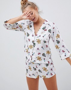 Пижамный комплект с шортами из 100% модала ASOS DESIGN Frida Kahlo - Мульти