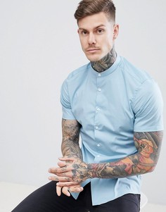 Синяя облегающая рубашка с коротким рукавом и воротником на пуговице ASOS DESIGN - Синий