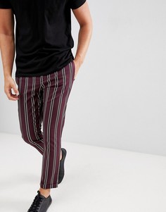 Укороченные брюки винного цвета узкого кроя с черными полосками ASOS DESIGN - Красный