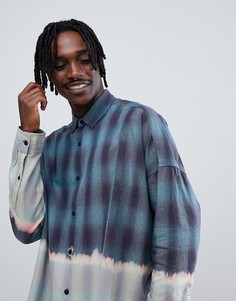 Удлиненная рубашка классического кроя в клетку с эффектом деграде ASOS DESIGN - Синий