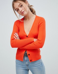 Кардиган в рубчик с пуговицами ASOS DESIGN - Красный