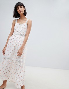 Ярусное платье макси с кружевными вставками и цветочным принтом ASOS DESIGN - Мульти