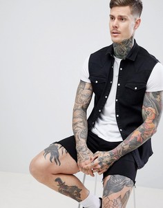 Приталенная джинсовая рубашка в стиле вестерн без рукавов ASOS DESIGN - Черный