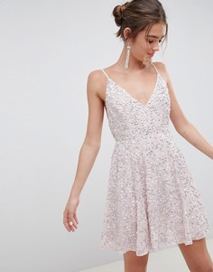 Платье мини с пайетками и пышной юбкой ASOS DESIGN - Розовый