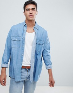 Джинсовая оversize-рубашка с двойными карманами ASOS DESIGN - Синий