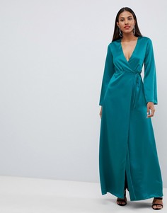 Платье макси с запахом и длинными рукавами ASOS DESIGN - Зеленый