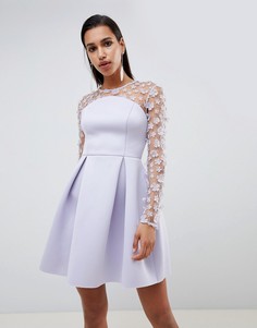 Платье мини бандо для выпускного с цветочным кружевом ASOS DESIGN - Фиолетовый