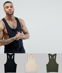 3 майки со спиной-борцовкой ASOS DESIGN - СКИДКА - Мульти