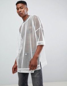 Сетчатая супердлинная оversize-футболка с кантом ASOS DESIGN - Белый