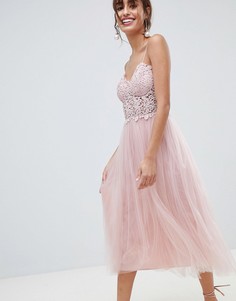 Платье миди на бретелях с кружевным топом ASOS DESIGN Premium - Розовый