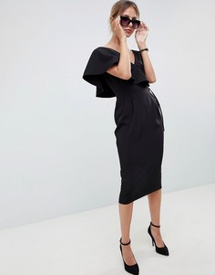 Платье миди с запахом и оборками ASOS DESIGN - Черный