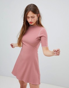 Короткое приталенное платье в крупный рубчик ASOS DESIGN - Розовый
