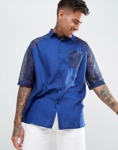 Oversize-рубашка из вискозы с сетчатыми рукавами ASOS DESIGN - Синий