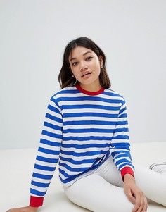 Лонгслив в полоску с контрастным вырезом и манжетами ASOS DESIGN - Мульти