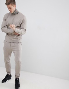 Бежевый меланжевый спортивный костюм из свитшота и джоггеров скинни ASOS DESIGN - Бежевый