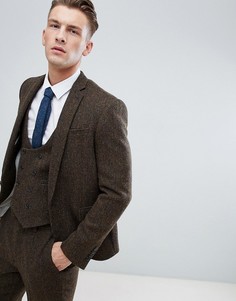 Коричневый облегающий пиджак из 100% шерстяного твида Харрис ASOS DESIGN - Коричневый