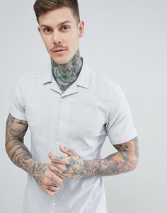 Светло-серая приталенная рубашка из эластичного хлопка/льна ASOS DESIGN - Серый