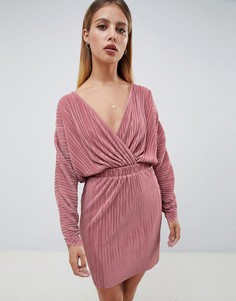 Платье мини с плиссировкой и рукавами летучая мышь ASOS DESIGN - Розовый