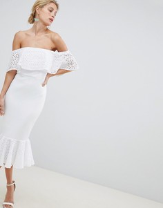 Платье миди с оборкой на подоле ASOS DESIGN - Белый
