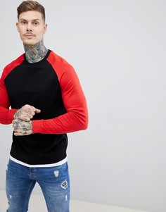 Свитшот со вставкой по нижнему краю (черный/красный) ASOS DESIGN - Черный