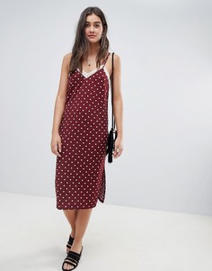 Платье-комбинация в горошек с кружевом ASOS DESIGN - Мульти