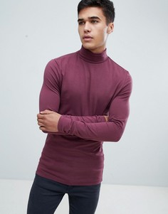 Фиолетовый обтягивающий лонгслив с отворачивающимся воротником ASOS DESIGN - Красный