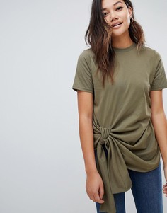 Футболка с узлом спереди ASOS DESIGN - Зеленый
