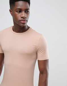Бежевая удлиненная облегающая футболка с круглым вырезом ASOS DESIGN - Бежевый