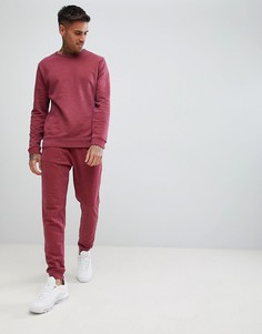 Бордовый меланжевый спортивный костюм со свитшотом и джоггерами ASOS DESIGN - Красный